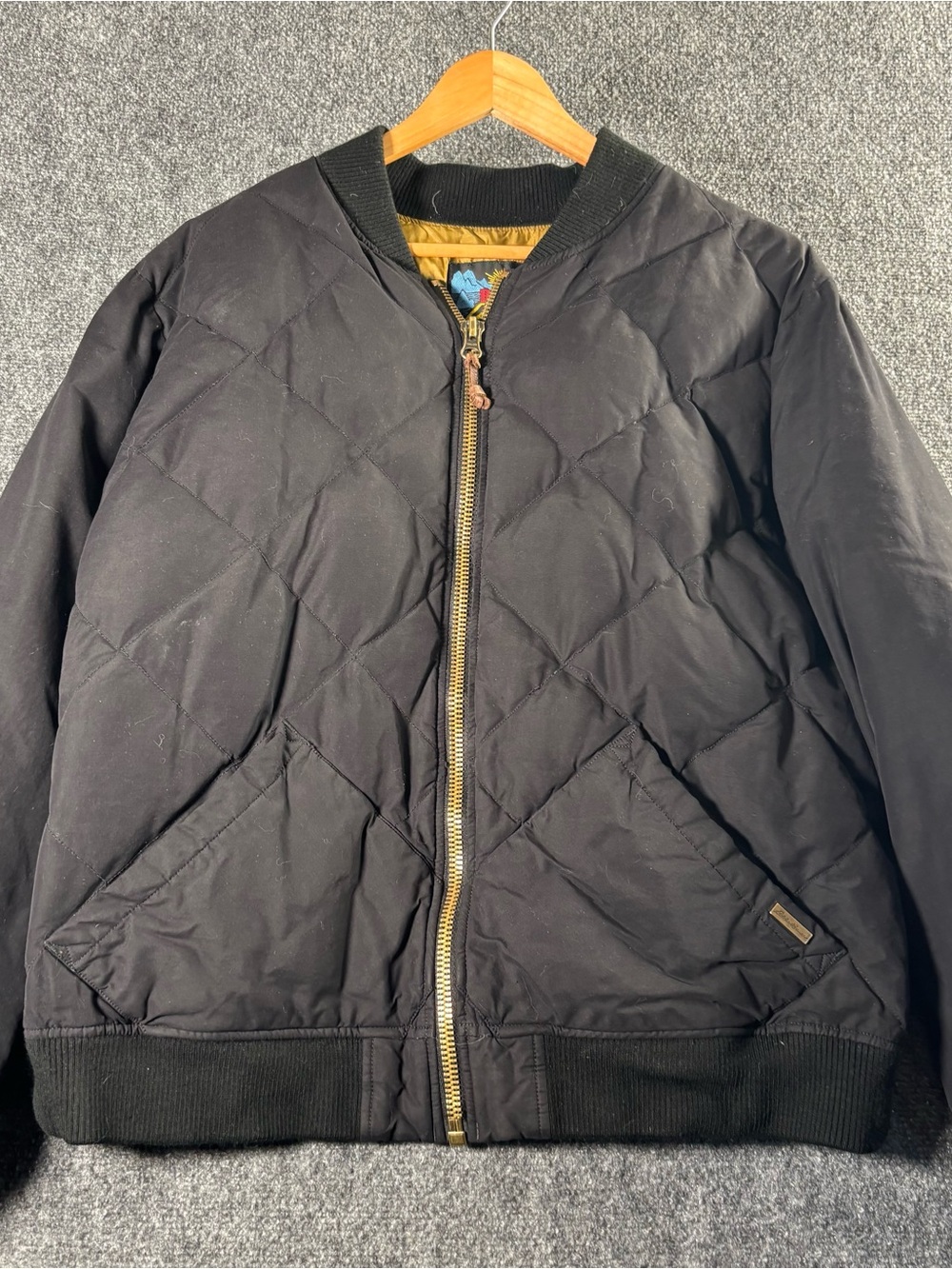 Eddie Bauer Black Quilted Bomber Jacket with Gold Zipper